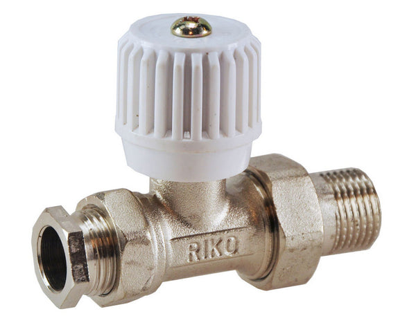 Riko radiatorventiel met adaptor 15 mm 1/2" recht vernikkeld