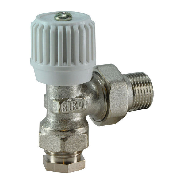 Riko radiatorventiel met adaptor 15 mm 1/2" haaks vernikkeld