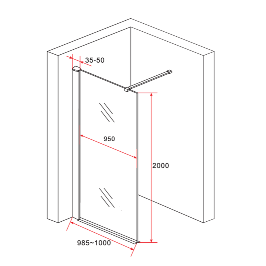 ALONI inloopdouchewand – 8 mm veiligheidsglas