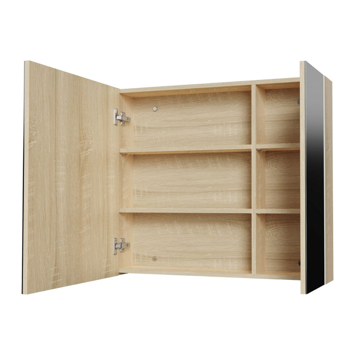 Aloni Hayat spiegelkast – 2 asymmetrische enkelzijdige spiegeldeuren – Eik 80x70x15 cm #kleur_eik