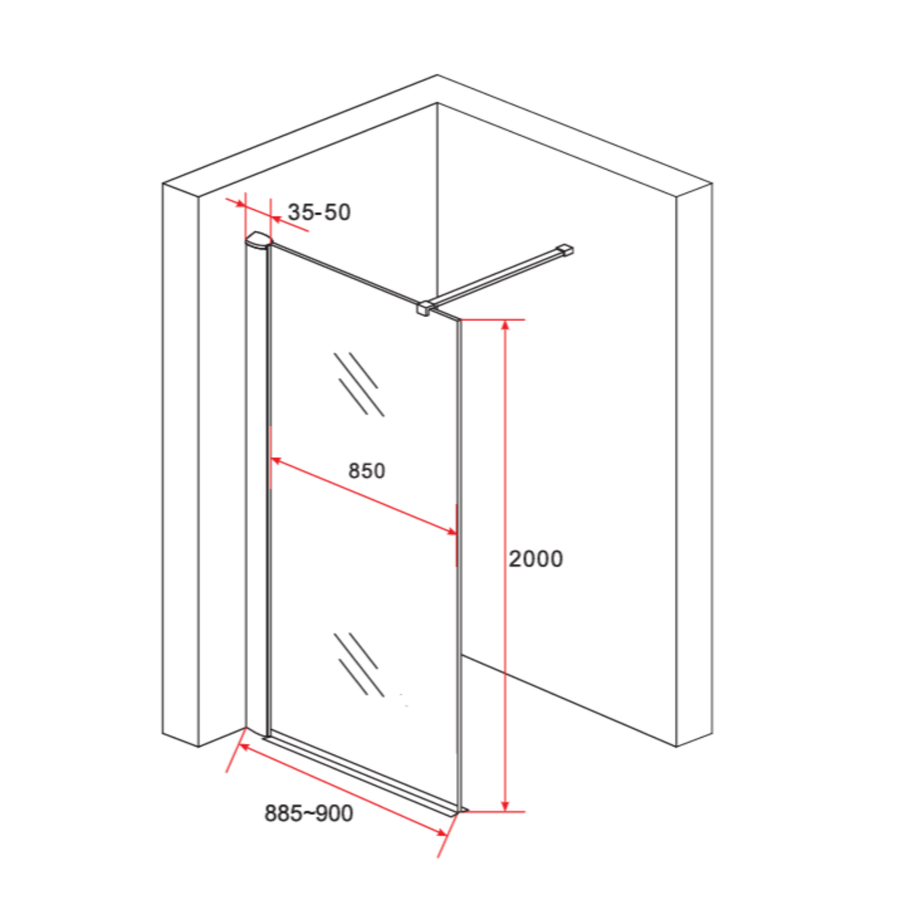 ALONI inloopdouchewand melkglas – 8 mm veiligheidsglas