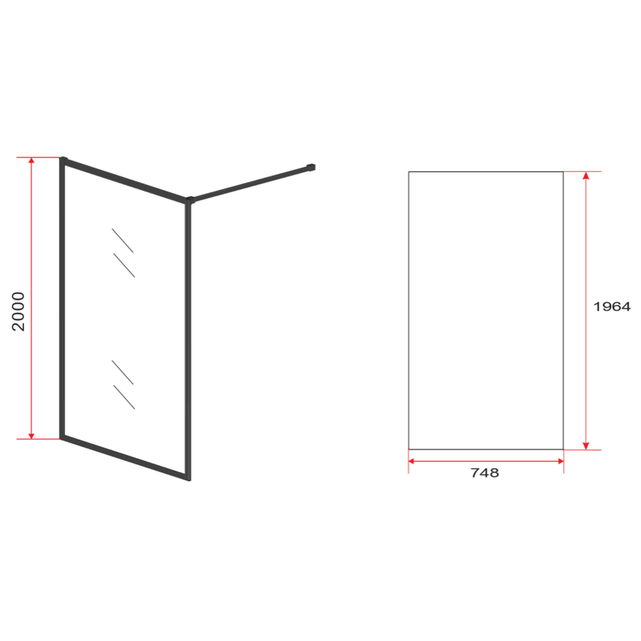 ALONI inloopdouchewand met mat zwart profiel – 8 mm veiligheidsglas