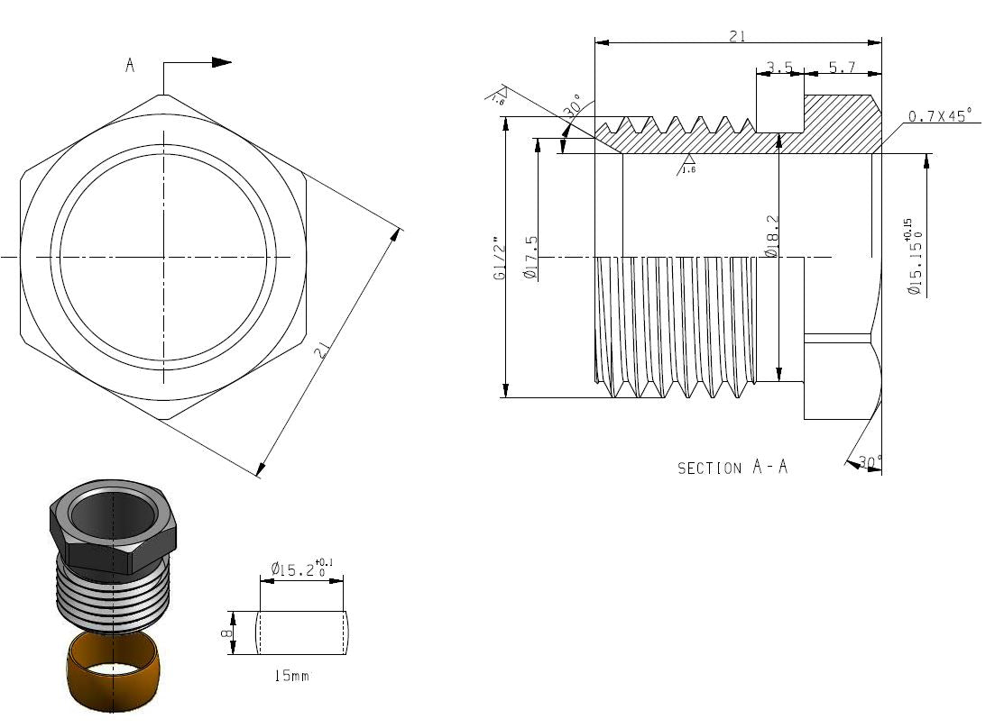 Riko knelset 1/2 x 15 extra lang - technische tekening