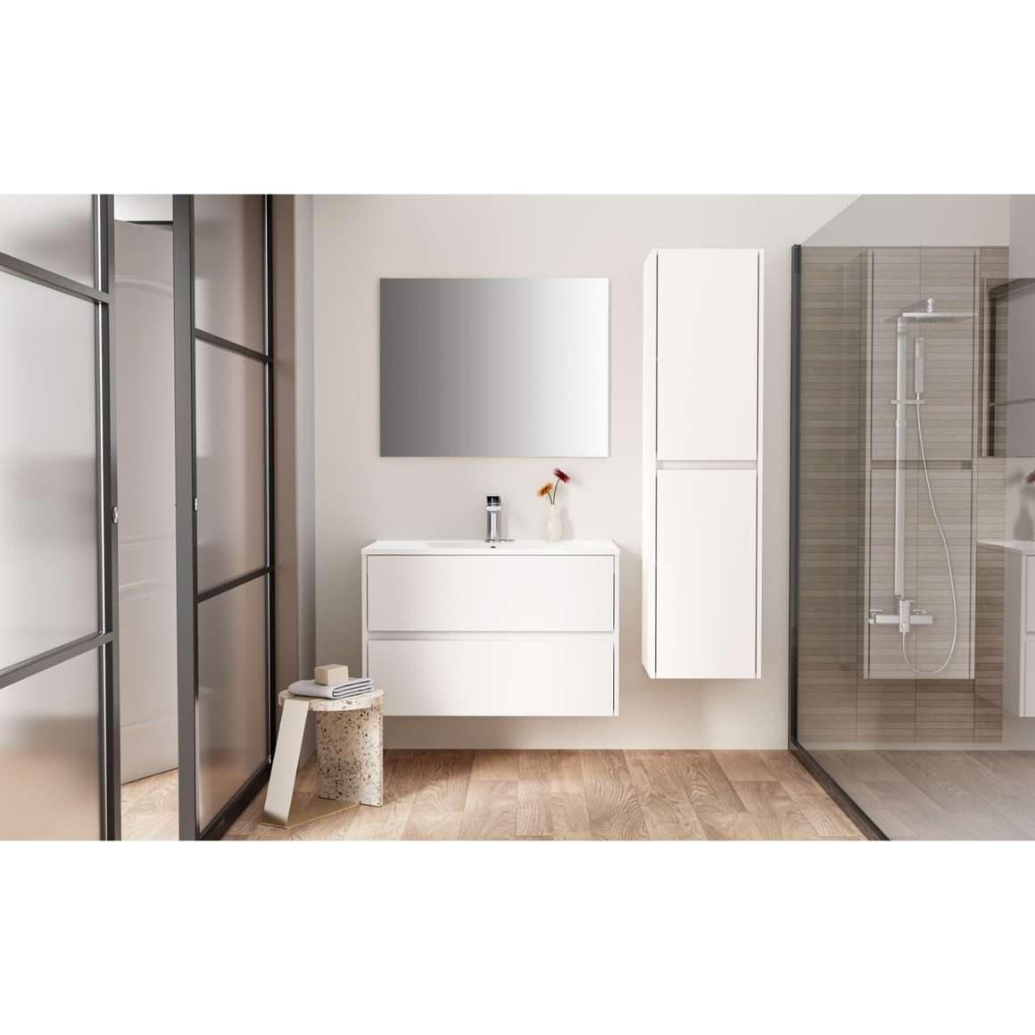 Aloni Hayat hoge badkamerkast – Greeploos & softclose – Omkeerbaar – Glanzend wit #kleur_glanzend-wit
