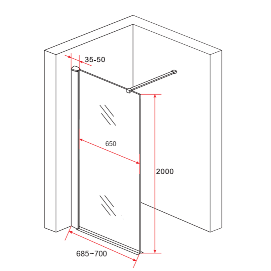 ALONI inloopdouchewand – 8 mm veiligheidsglas