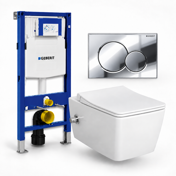 Geberit UP320 Complete Toiletset – VitrA Metropole Wit met Bidet, Toiletbril & Sigma01 Drukplaat