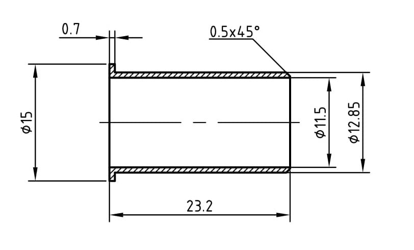 Riko 1283 steunhuls 15 mm - technische tekening