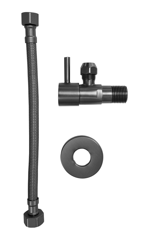 Minimal Eckventil 1/2"x3/8" mit flexiblem Anschlussschlauch 1/2"x3/8" 25 cm Gunmetal