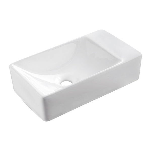 Aloni Sensi Handwaschbecken - Rechts - ohne Überlauf - ohne Hahnloch - Keramik - 38 × 10 × 22 cm - Glänzend Weiß