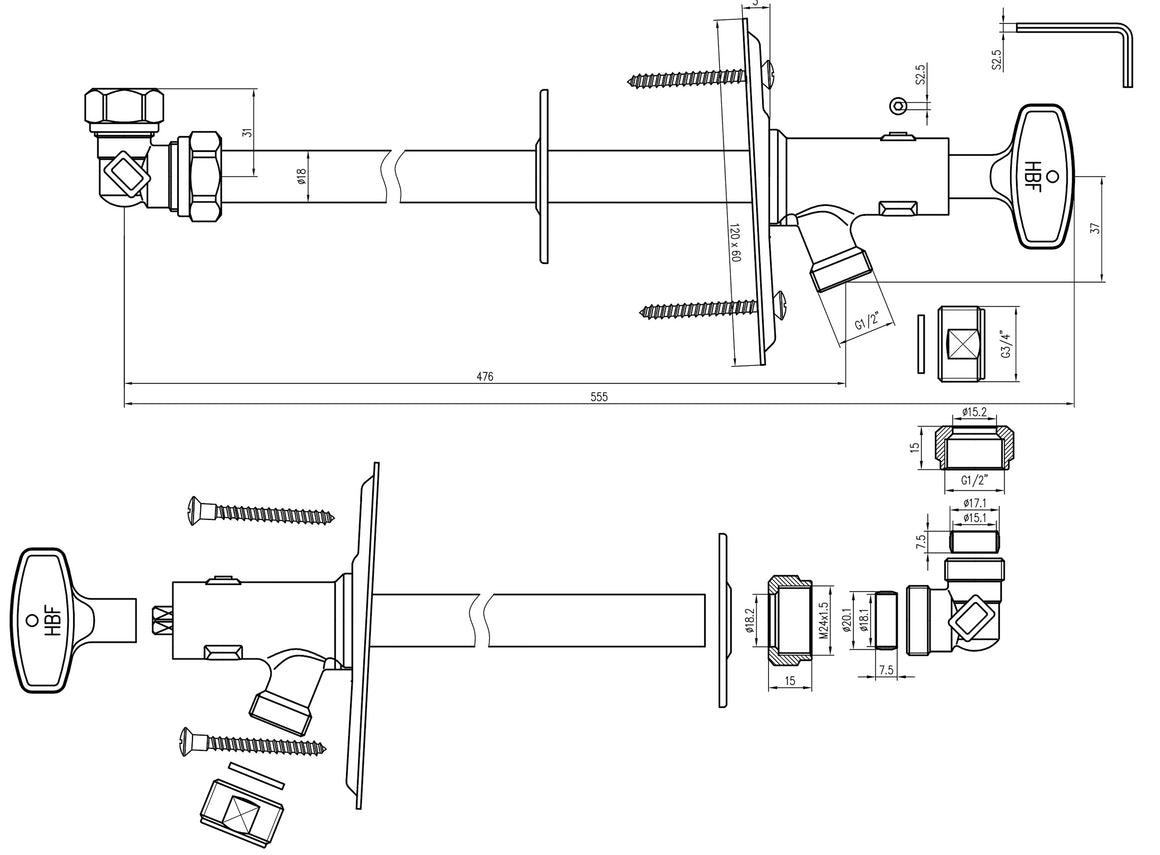 Riko Vorstbestendige gevelkraancombinatie - technische tekening
