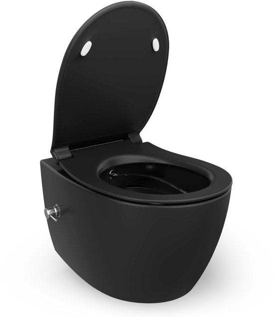 Isvea Sentimenti Neo hangtoilet met bidet mat zwart productfoto open bril #variant_57406644453700