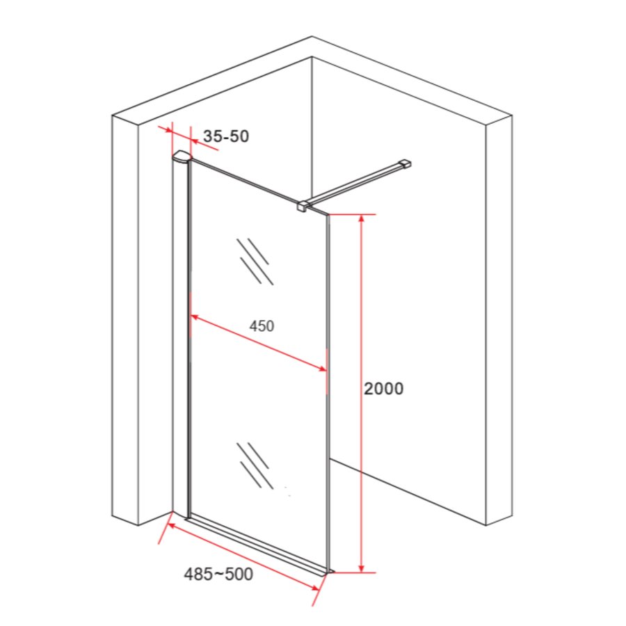 ALONI inloopdouchewand – 8 mm veiligheidsglas