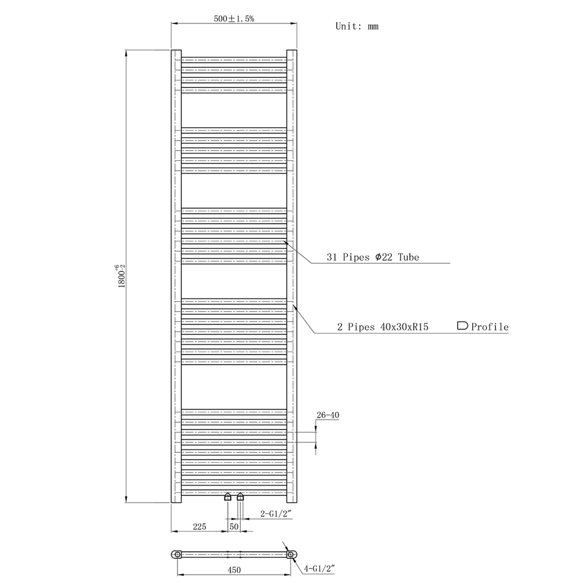 BELRAD Badkamer radiator – Middenaansluiting