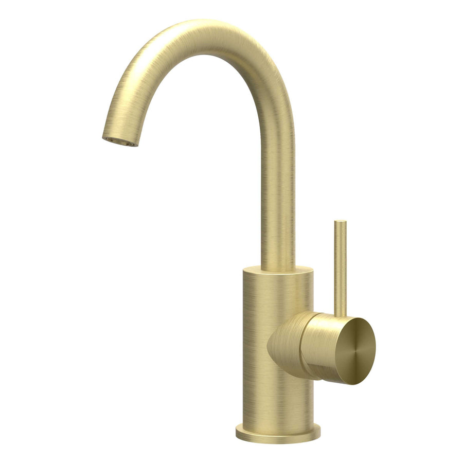 IVY Eenhendel wastafelmengkraan opbouw met draaibare uitloop, coldstart, RVS316 gebr. mat goud PVD - productfoto - SKU 6100262
