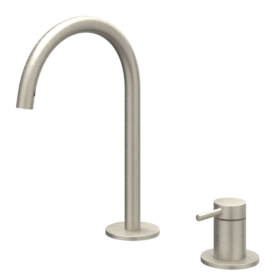 IVY Eenhendel wastafelmengkraan 2-gats bladmontage met uitloop, coldstart, Gebr. nickel PVD - productfoto - SKU 6100303