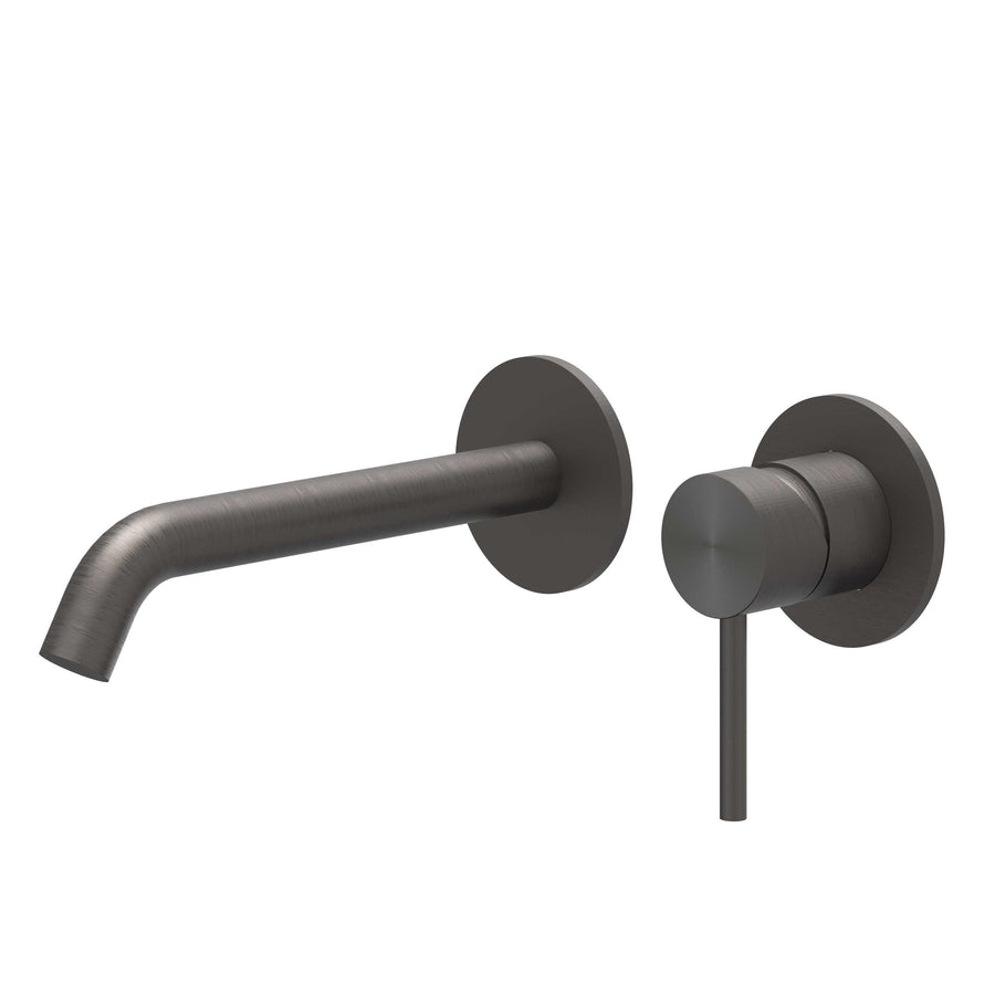 IVY Eenhendel wastafelmengkraan afbouwdeel 2-gats wandmontage met gebogen uitloop, coldstart, RVS316 gebr. carbon black PVD - productfoto - SKU 6100364