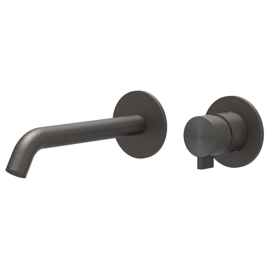IVY Eenhendel wastafelmengkraan afbouwdeel 2-gats wandmontage met gebogen uitloop, coldstart, RVS316 gebr. carbon black PVD - productfoto - SKU 6100394