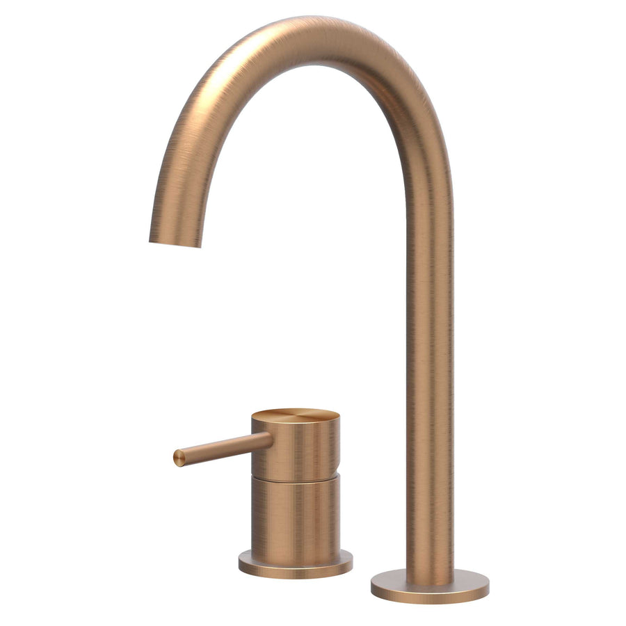 IVY Eenhendel wastafelmengkraan 2-gats bladmontage met uitloop, coldstart, RVS316 gebr. mat koper PVD - productfoto - SKU 6100503
