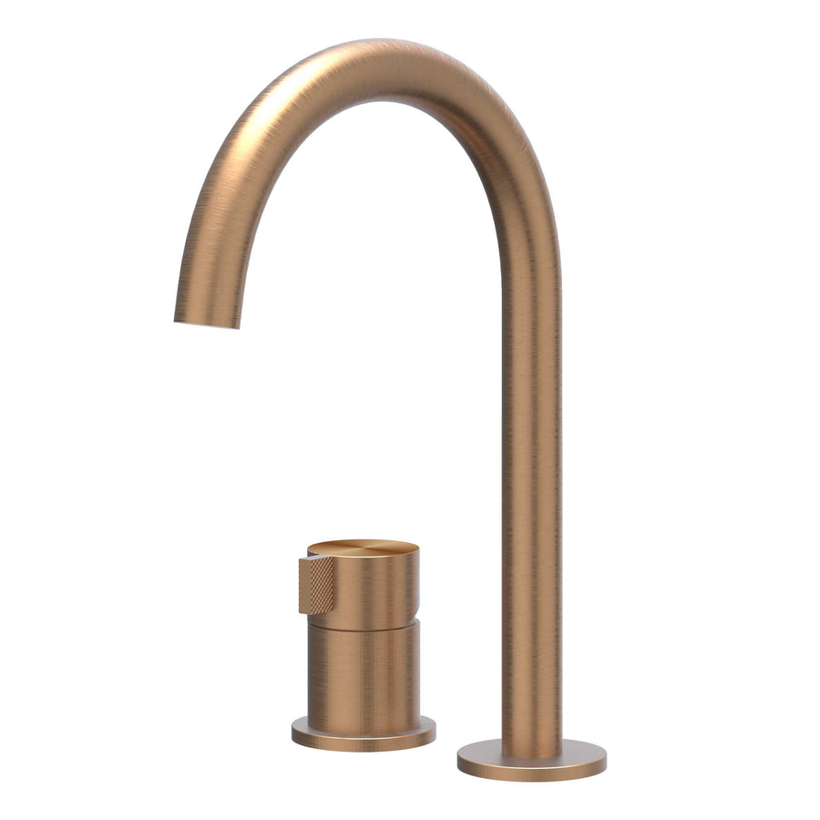 IVY Eenhendel wastafelmengkraan 2-gats bladmontage met uitloop, coldstart, RVS316 gebr. mat koper PVD - productfoto - SKU 6100513