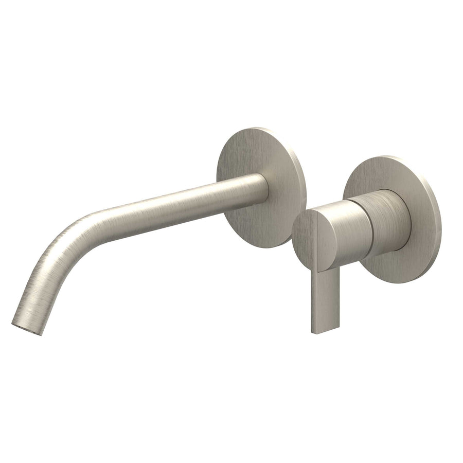 IVY Eenhendel wastafelmengkraan afbouwdeel 2-gats wandmontage met gebogen uitloop, coldstart, Gebr. nickel PVD - productfoto - SKU 6101353