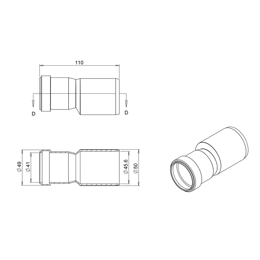 Verloopmof voor douchegoot 40 x 50 mm PVC