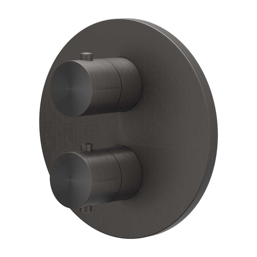 IVY Afbouwdeel inbouwthermostaat met 2-weg stop-omstel met rond rozet – RVS316 gebr. carbon black PVD