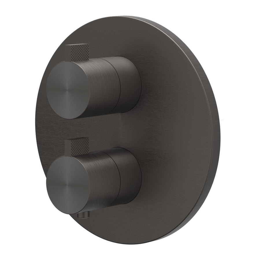 IVY Afbouwdeel inbouwthermostaat met 2-weg stop-omstel met rond rozet – RVS316 gebr. carbon black PVD