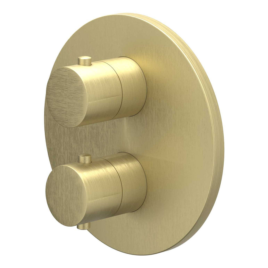 IVY Afbouwdeel inbouwthermostaat met 2-weg stop-omstel met rond rozet, Gebr. mat goud PVD - productfoto - SKU 6201154