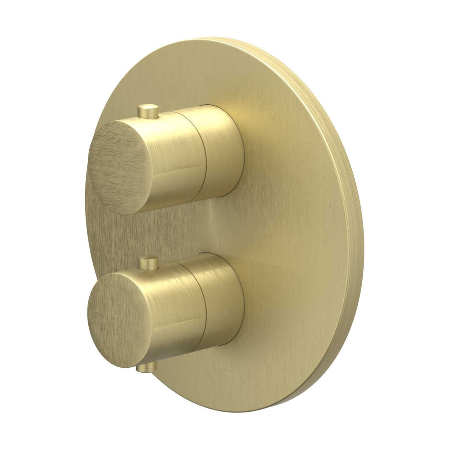 IVY Afbouwdeel inbouwthermostaat met 3-weg stop-omstel met rond rozet, Gebr. mat goud PVD - productfoto - SKU 6201204