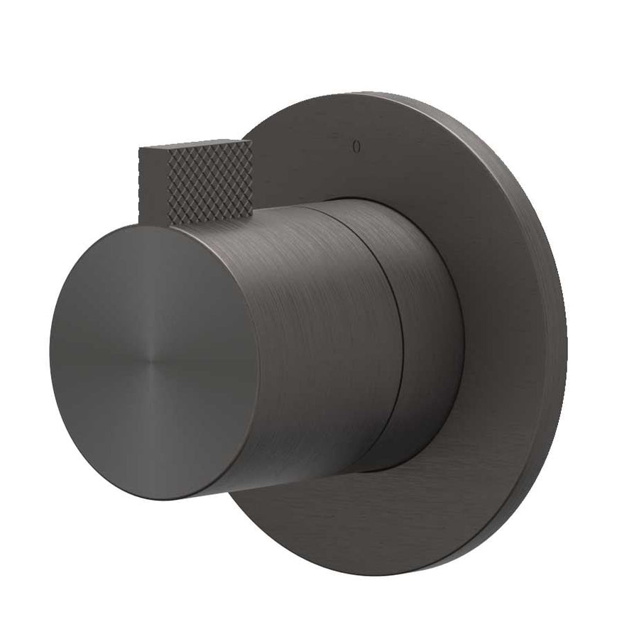 IVY Afbouwdeel doorstroom inbouwstopkraan symmetry met rond rozet, RVS316 gebr. carbon black PVD - productfoto - SKU 6201234