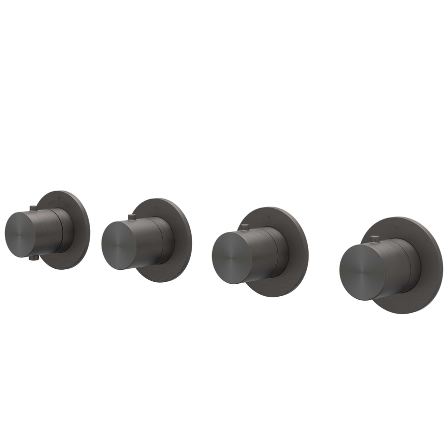 IVY Afbouwdeel inbouwthermostaat met 3 stopkranen symmetry met ronde rozetten, RVS316 gebr. carbon black PVD - productfoto - SKU 6201264