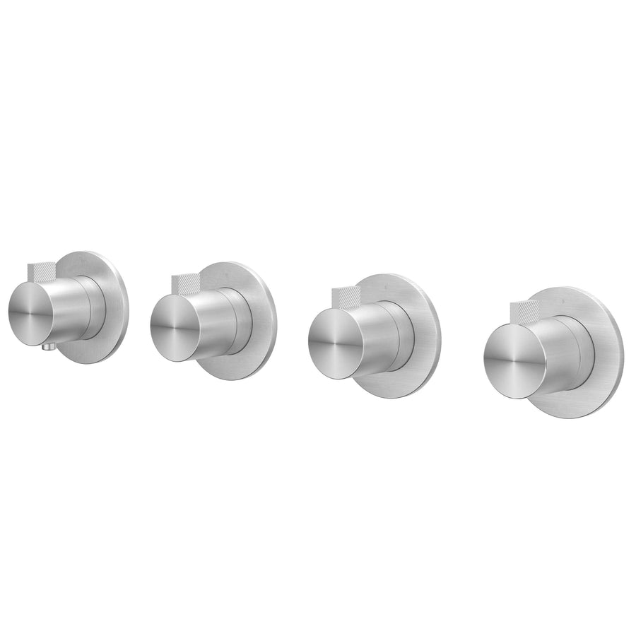 IVY Afbouwdeel inbouwthermostaat met 3 stopkranen symmetry met ronde rozetten, RVS316 geborsteld - productfoto - SKU 6201271
