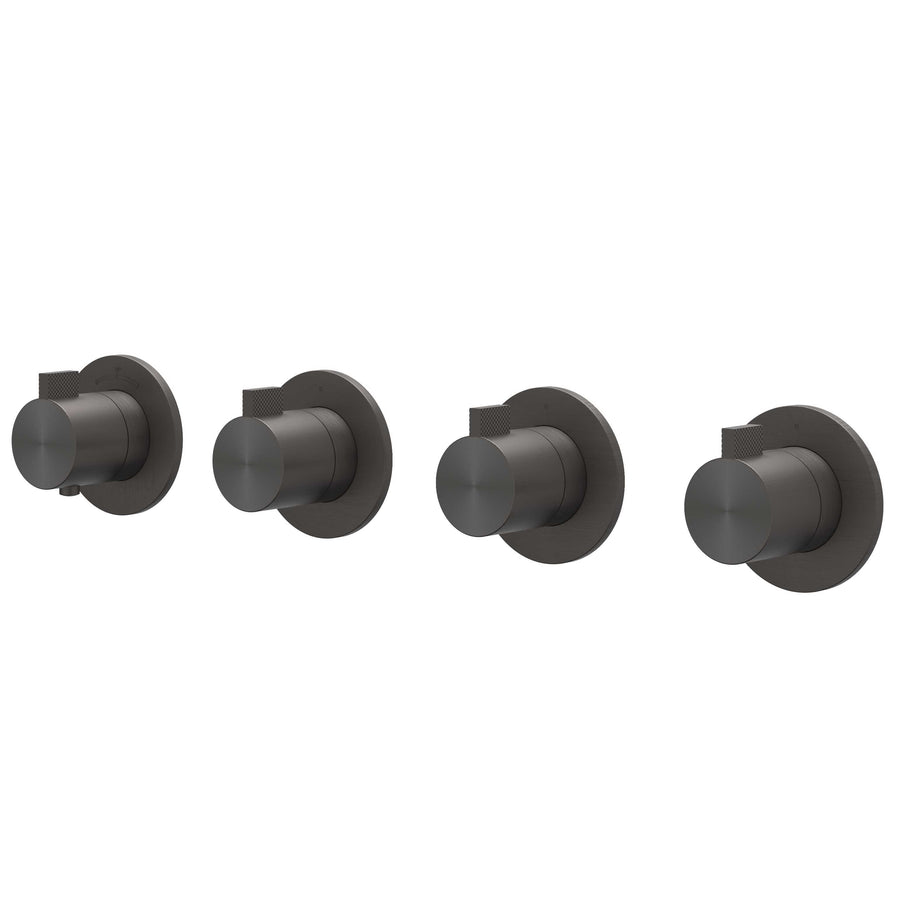 IVY Afbouwdeel inbouwthermostaat met 3 stopkranen symmetry met ronde rozetten – RVS316 gebr. carbon black PVD