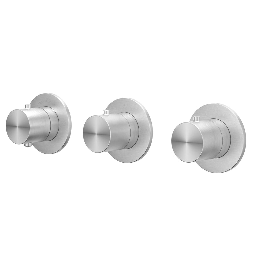 IVY Afbouwdeel inbouwthermostaat met 2 stopkranen symmetry met ronde rozetten, RVS316 geborsteld - productfoto - SKU 6201311