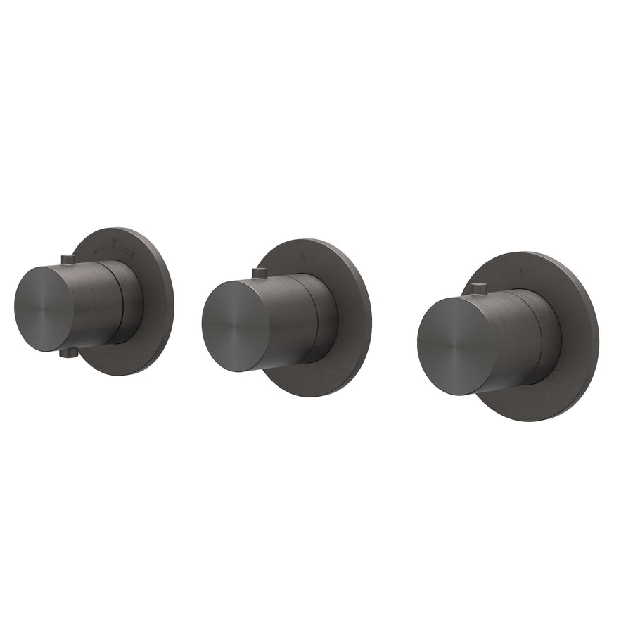 IVY Afbouwdeel inbouwthermostaat met 2 stopkranen symmetry met ronde rozetten, RVS316 gebr. carbon black PVD - productfoto - SKU 6201314