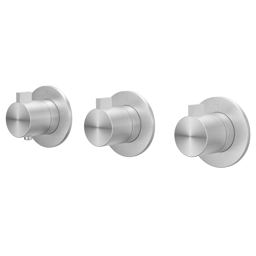 IVY Afbouwdeel inbouwthermostaat met 2 stopkranen symmetry met ronde rozetten, RVS316 geborsteld - productfoto - SKU 6201321