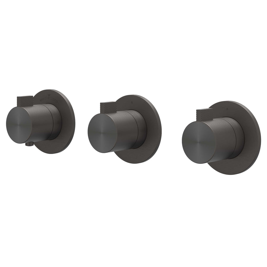 IVY Afbouwdeel inbouwthermostaat met 2 stopkranen symmetry met ronde rozetten, RVS316 gebr. carbon black PVD - productfoto - SKU 6201324