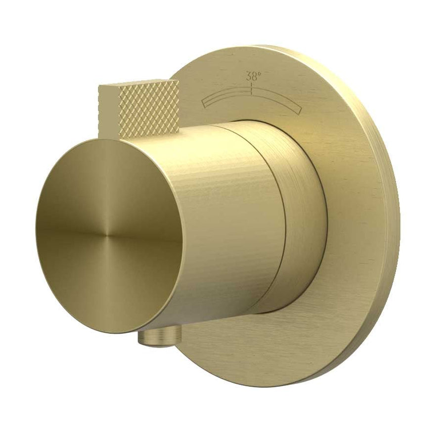 IVY Afbouwdeel inbouwthermostaat symmetry met rond rozet, RVS316 gebr. mat goud PVD - productfoto - SKU 6201332