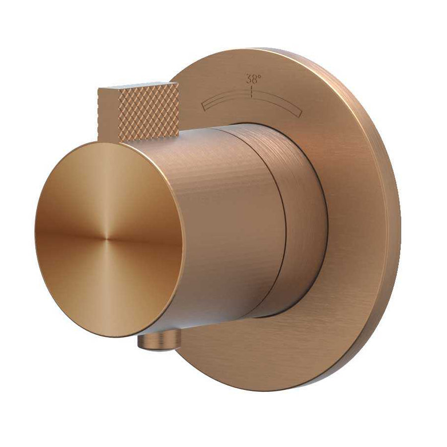 IVY Afbouwdeel inbouwthermostaat symmetry met rond rozet – RVS316 gebr. mat koper PVD