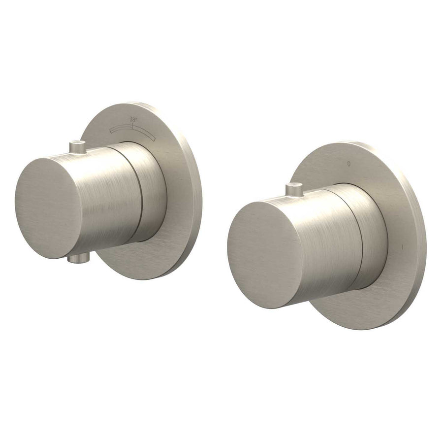 IVY Afbouwdeel inbouwthermostaat met 2-weg stop-omstel symmetry met ronde rozetten – Gebr. nickel PVD