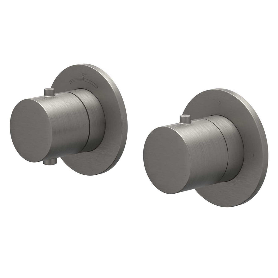 IVY Afbouwdeel inbouwthermostaat met 2-weg stop-omstel symmetry met ronde rozetten – Gebr. metal black PVD