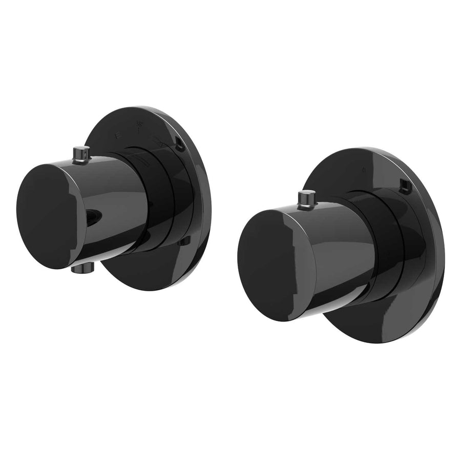 IVY Afbouwdeel inbouwthermostaat met 2-weg stop-omstel symmetry met ronde rozetten, Zwart chroom PVD - productfoto - SKU 6201367
