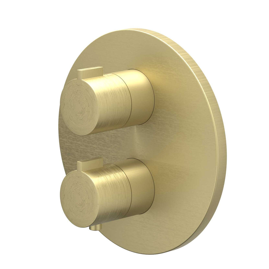 IVY Afbouwdeel inbouwthermostaat met 2-weg stop-omstel met rond rozet, Gebr. mat goud PVD - productfoto - SKU 6202154