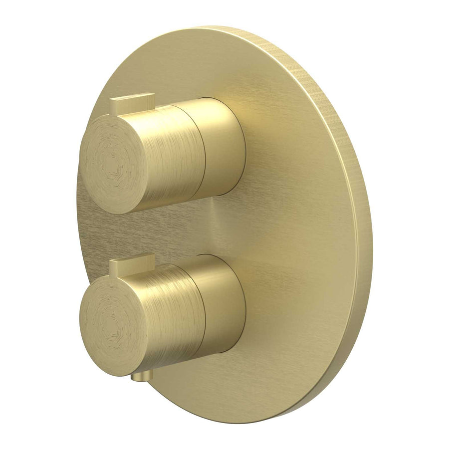 IVY Afbouwdeel inbouwthermostaat met 1 losse stopkraan met rond rozet, Gebr. mat goud PVD - productfoto - SKU 6202254