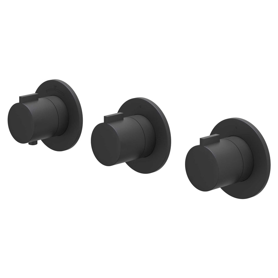 IVY Afbouwdeel inbouwthermostaat met 2 stopkranen symmetry met ronde rozetten, Mat zwart PED - productfoto - SKU 6202352