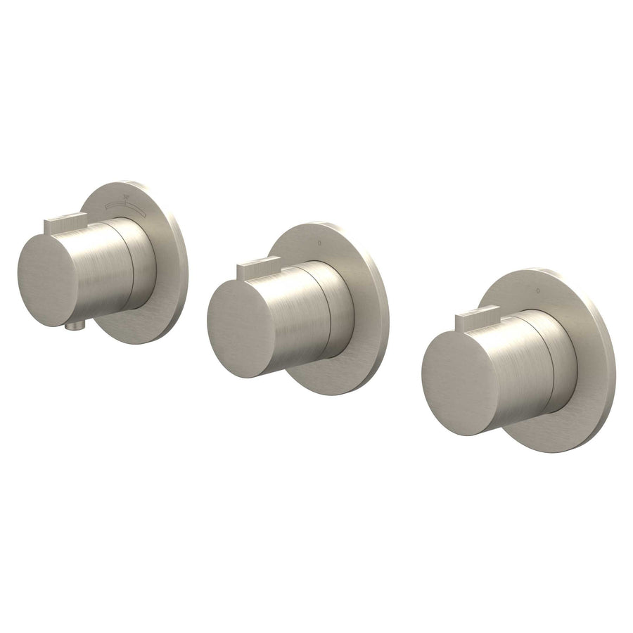 IVY Afbouwdeel inbouwthermostaat met 2 stopkranen symmetry met ronde rozetten, Gebr. nickel PVD - productfoto - SKU 6202353
