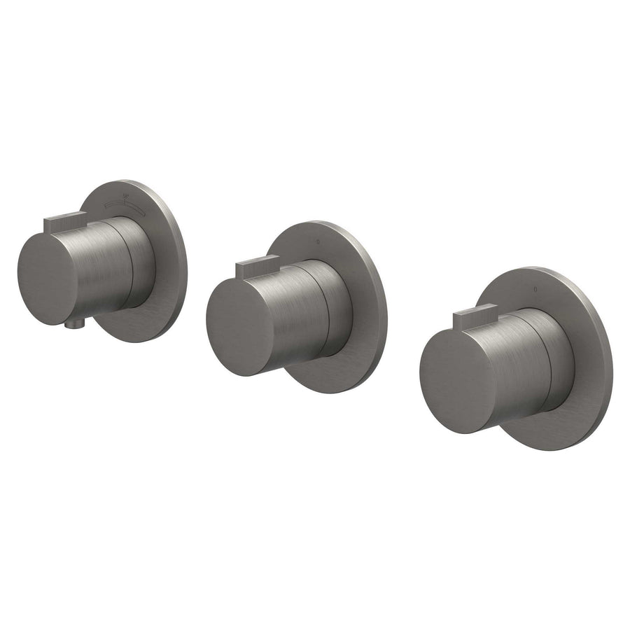 IVY Afbouwdeel inbouwthermostaat met 2 stopkranen symmetry met ronde rozetten – Gebr. metal black PVD