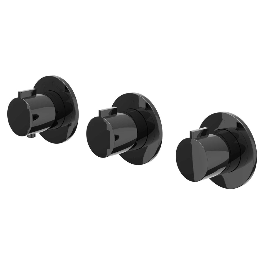 IVY Afbouwdeel inbouwthermostaat met 2 stopkranen symmetry met ronde rozetten – Zwart chroom PVD
