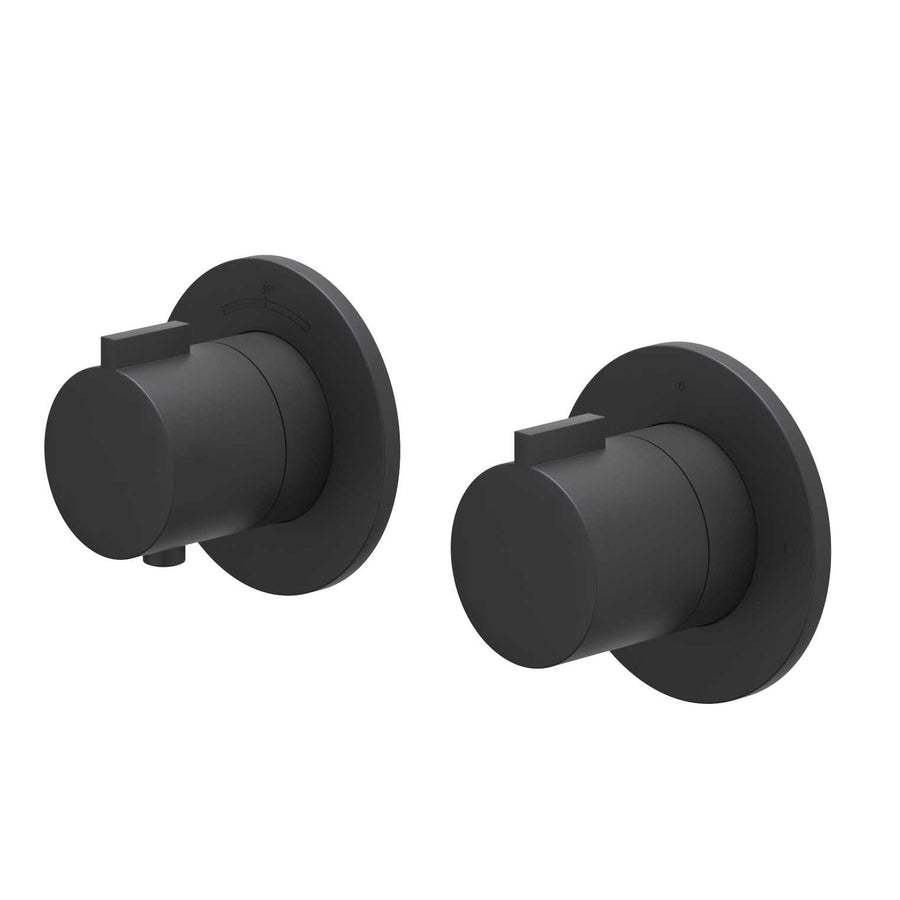 IVY Afbouwdeel inbouwthermostaat met 2-weg stop-omstel symmetry met ronde rozetten, Mat zwart PED - productfoto - SKU 6202362