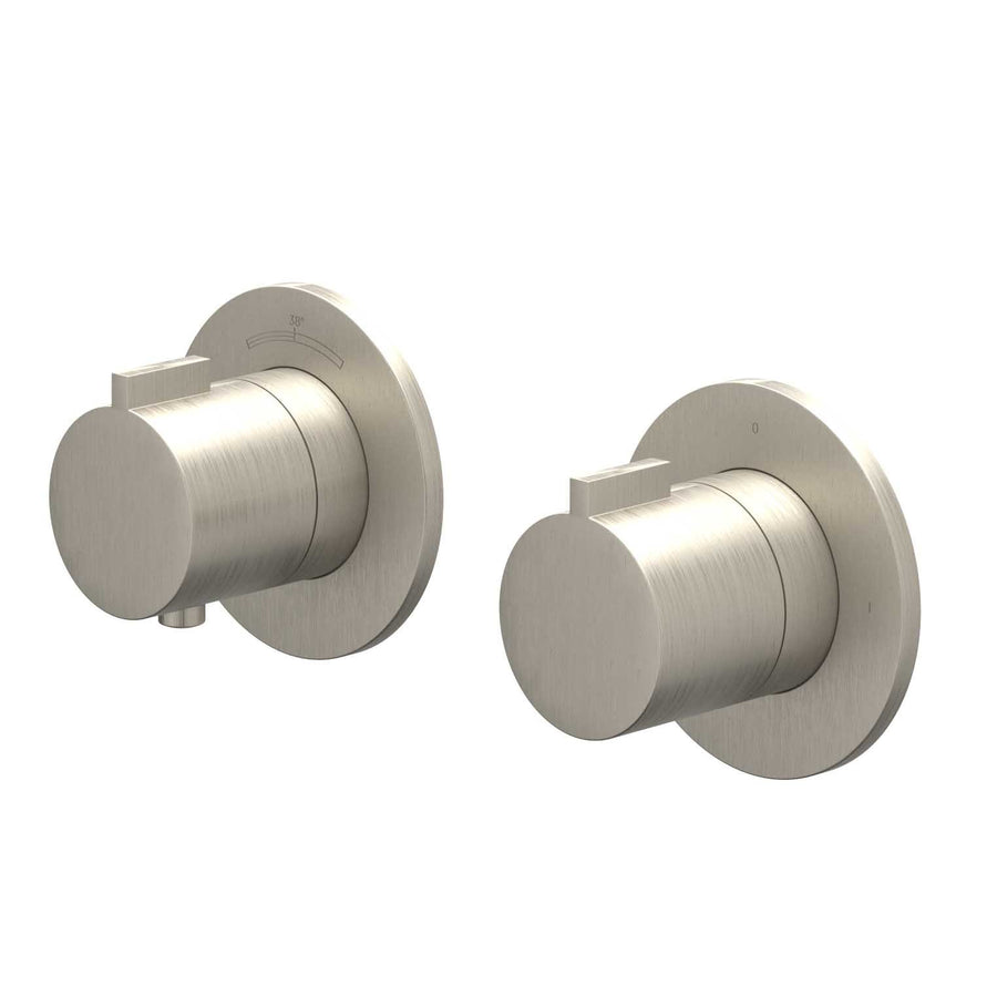 IVY Afbouwdeel inbouwthermostaat met 2-weg stop-omstel symmetry met ronde rozetten, Gebr. nickel PVD - productfoto - SKU 6202363